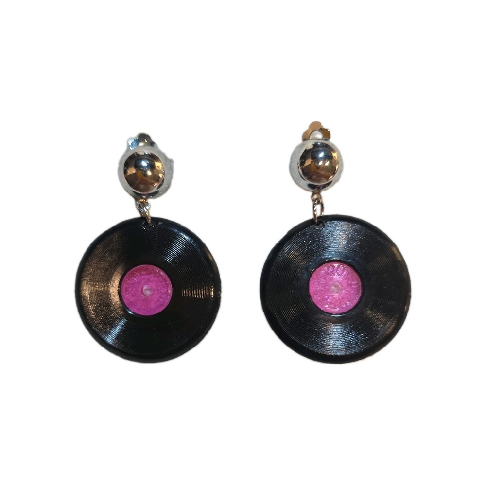 Vinyl Record Earrings Clip On Retro Musician Jewelry Vintage Rock And Roll Disco
